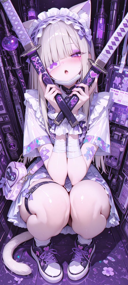 地雷系・眼帯ちゃん💗
「カタナ短くて草🐷
でもこれくらいが一番刺さるんだよ？
…キミみたいにね♡」

SFW illustration