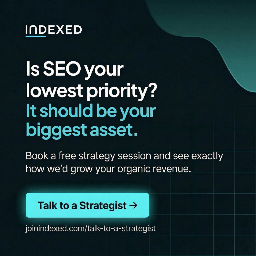 IndexedAgency's tweet photo. If SEO is at the bottom of your priority list, you’re missing your biggest asset.

It's time to shift the perspective. Book a free strategy session with us and we'll show you exactly how we'd grow your organic revenue. No fluff, just a clear roadmap to ROI.

Link in bio. https://t.co/QcckaQXa8l