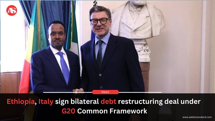 addisstandard's tweet image. News: #Ethiopia, #Italy sign bilateral debt restructuring deal under G20 Common Framework

Ethiopia and Italy have signed a bilateral #debt restructuring agreement under the #G20 Common Framework, marking a key step in Ethiopia’s efforts to resolve its external debt burden and