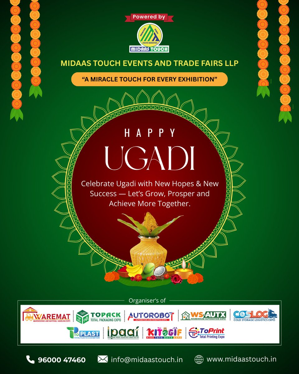 🌿✨ Happy Ugadi from MIDAAS TOUCH! ✨🌿
Wishing you a year filled with growth, success &amp; new business opportunities. Let’s create more impactful exhibitions together! 🚀
#HappyUgadi #Ugadi2026 #BusinessGrowth #Exhibitions #MidaasTouch
