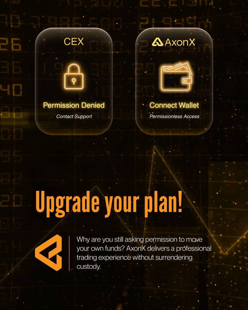 axonx_trade's tweet image. Why are you still asking for permission to withdraw your own money?

AxonX gives you the professional experience of a CEX, without the custodial risk.
✅ Connect Wallet
✅ Trade
✅ Disconnect
Permissionless. Borderless. Trustless.

#SelfCustody #NotYourKeys #DEXvsCEX #Crypto