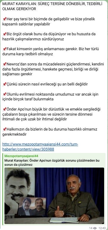 Ter#rist elebaşı Murat Karayılan’dan,

Türkiye Cumhuriyeti Devletine şartlar koşan, tehdit, şantaj ve küstahlık dolu yeni açıklamalar