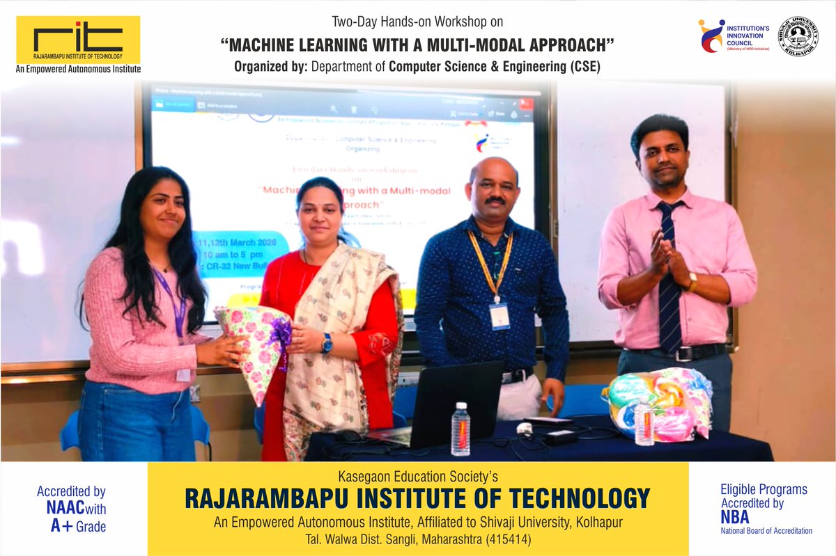 ritindia1983's tweet photo. The Department of Computer Science &amp; Engineering, RIT, Rajaramnagar successfully organized a Two-Day Hands-on Workshop on “Machine Learning with a Multi-modal Approach” on 11–12 March 2026 at CR-32, New Building, RIT Rajaramnagar.
#MachineLearning #MultimodalAI #HandsOnWorkshop https://t.co/6R5lwQjilB