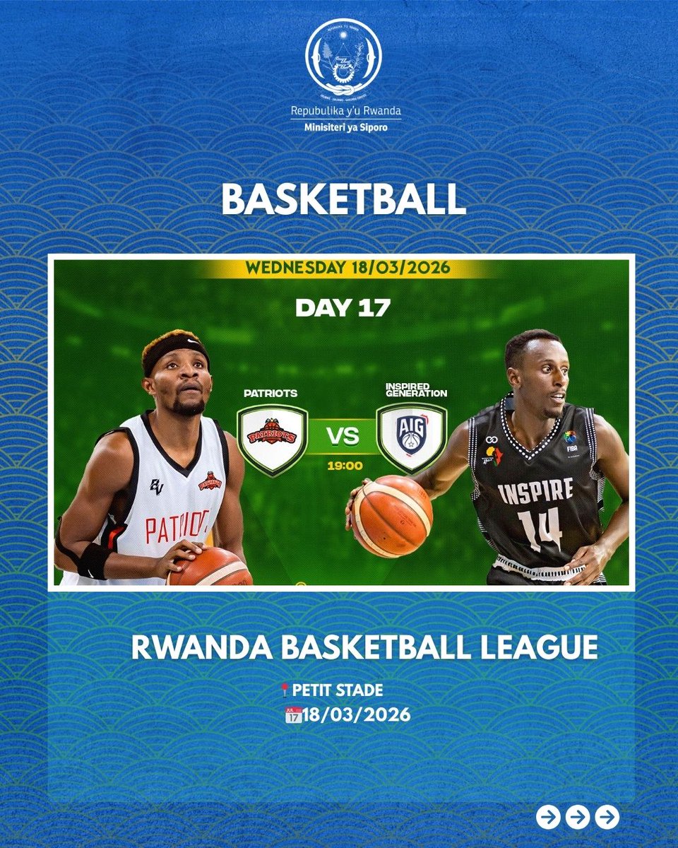 Rwanda_Sports's tweet photo. Gahunda irakomeje, ntuzacikwe n’imikino ukunda muri iki cyumweru! ⚽️🏐🏀👇🏿  

#RwandaSports 

🧵 https://t.co/XKlU3FwUfW