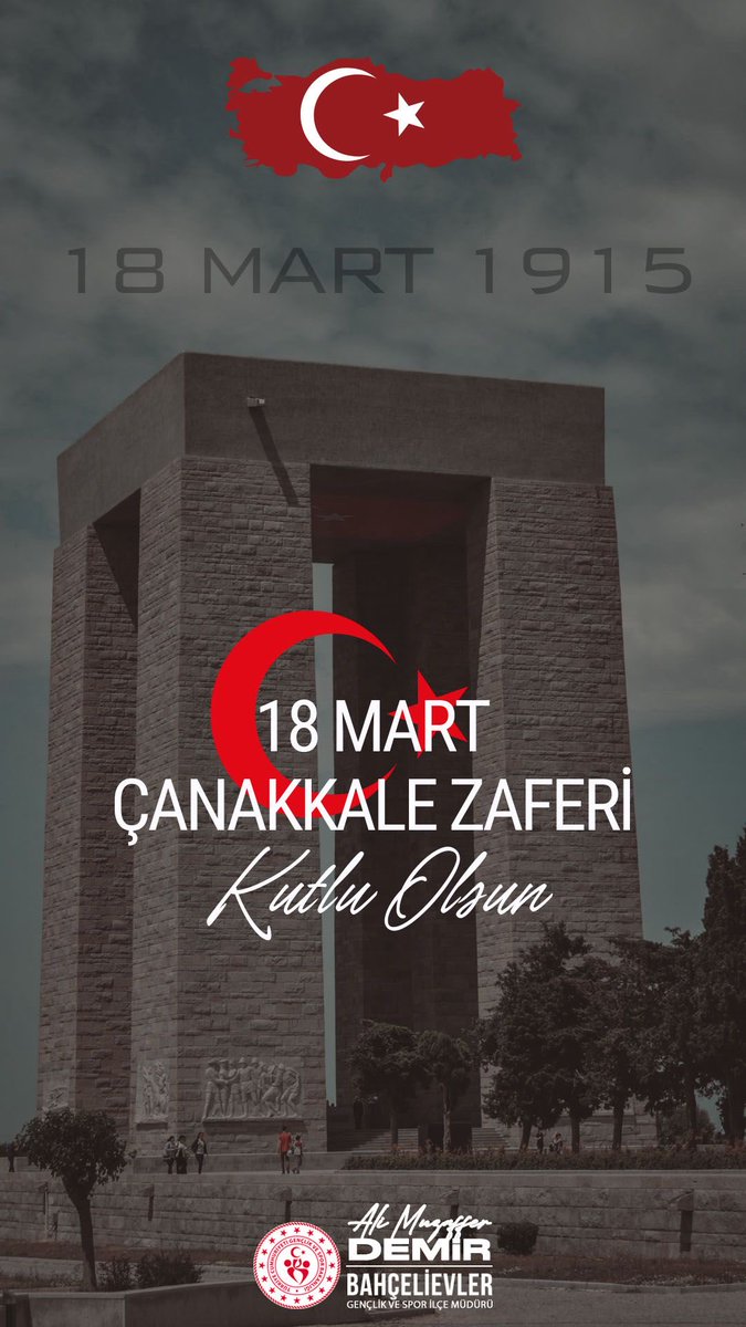 🇹🇷“Çanakkale Geçilmez!”🇹🇷

18 Mart 1915…
Bir milletin inancıyla, cesaretiyle vatan sevgisiyle yazdığı destanın adıdır.

Zaferin 111. yıl dönümünde Gazi Mustafa Kemal Atatürk'ü, Çanakkale'yi geçilmez kılan aziz şehitlerimizi saygı, rahmet ve minnetle yâd ediyorum.
<a href="/muhittinozby/">Muhittin Özbay</a>