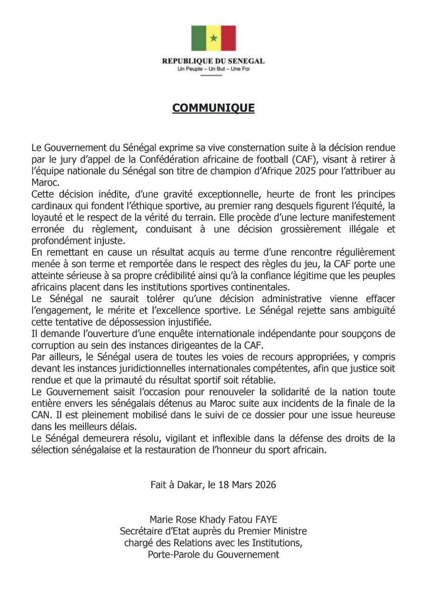 BoubacarDi48028's tweet photo. CAN 2025 : le Sénégal conteste une décision “illégale” de la CAF et annonce des recours internationaux: https://t.co/qJ7H8ZkHbT