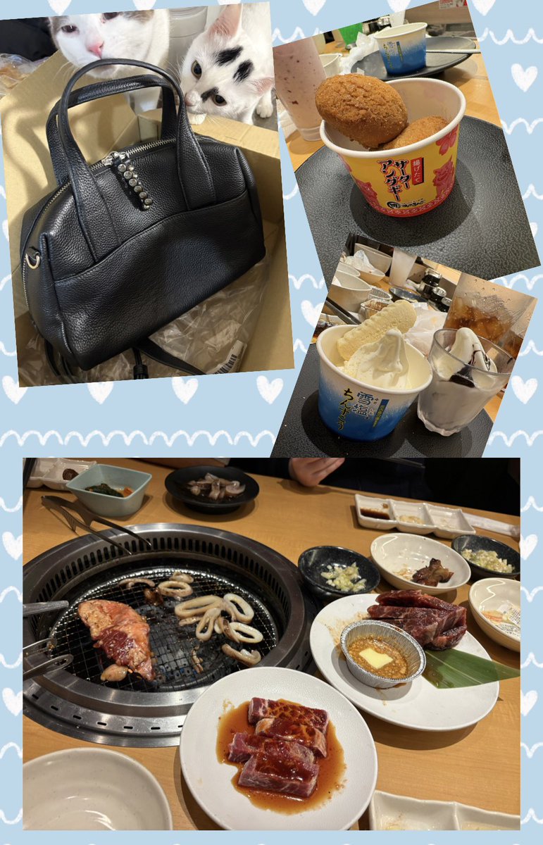 💓

TikTok見てたら たまたま流れてきた本革カバン👜
自分で数万するの買ったこと無かったけど
一目惚れ✨️買ってしまった💗
大きさ丁度良いし収納も良い感じオススメ🫶
ネコピの確認入ります🐱

さっきまで焼肉キング～久ぷり行ってきた✌️
沖縄コラボ～美味しかった🍨
帰宅で 🏃‍♂️トイレ駆け込み🚻