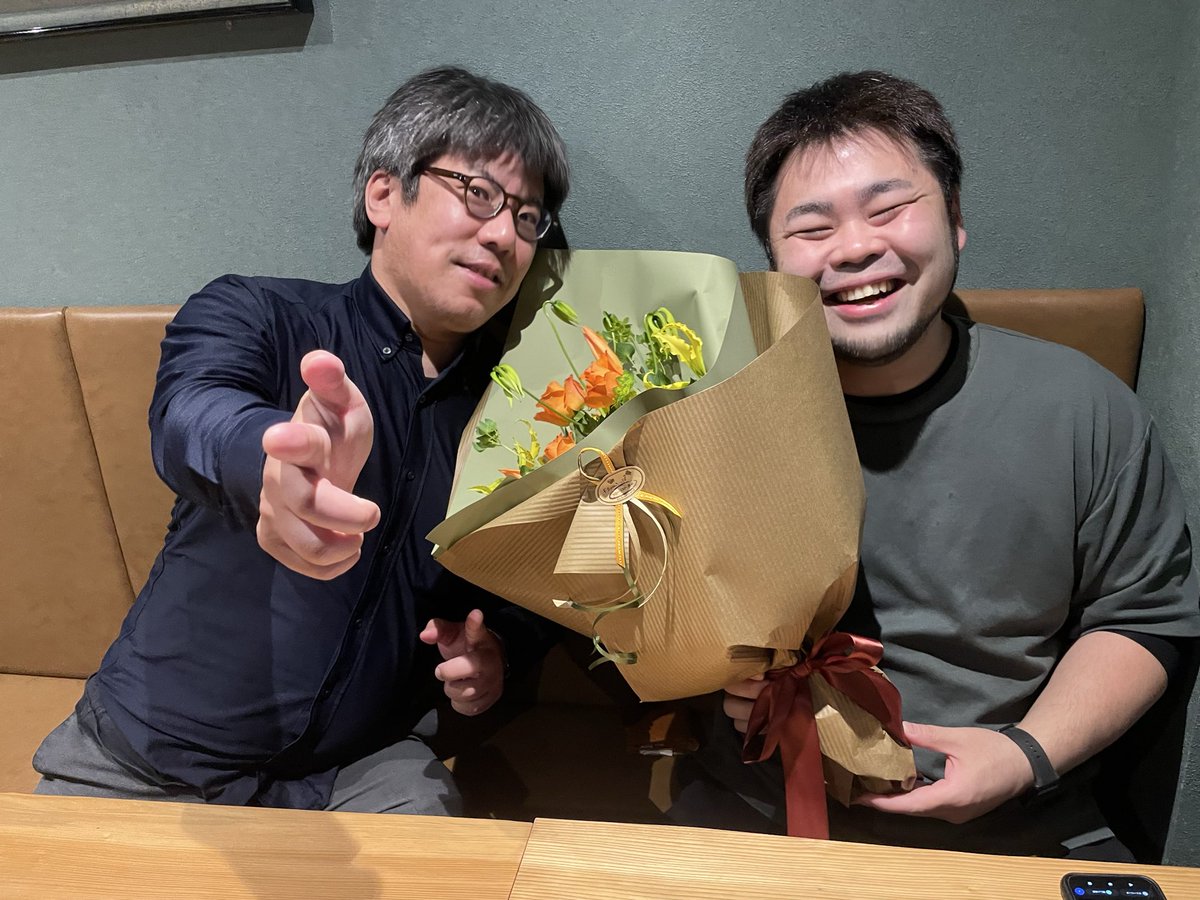 anthonyhashi's tweet photo. 今日はトレパタボーカルのまつみくんのラジオ（アクタス）5年間お疲れ様会@甲府だったお！月1で参加してたゴリさんも来たお！お疲れ様お！偉いお！ https://t.co/D7DTvXkgTL