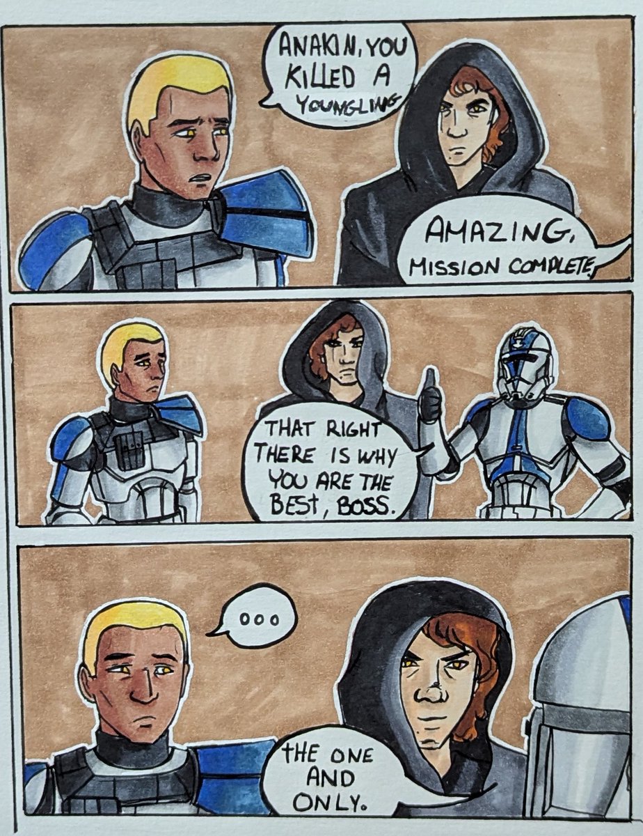 Cyber54prime's tweet image. Fan comic I made after watching some episode of #theCloneWars with friends. One bring a meme video and we decided it could be fun to put #captainRex and #anakinskywalker on it. 
I decided to add #appo

Here the OG videogame meme :youtu.be/IKjxqsYhQAQ?si…