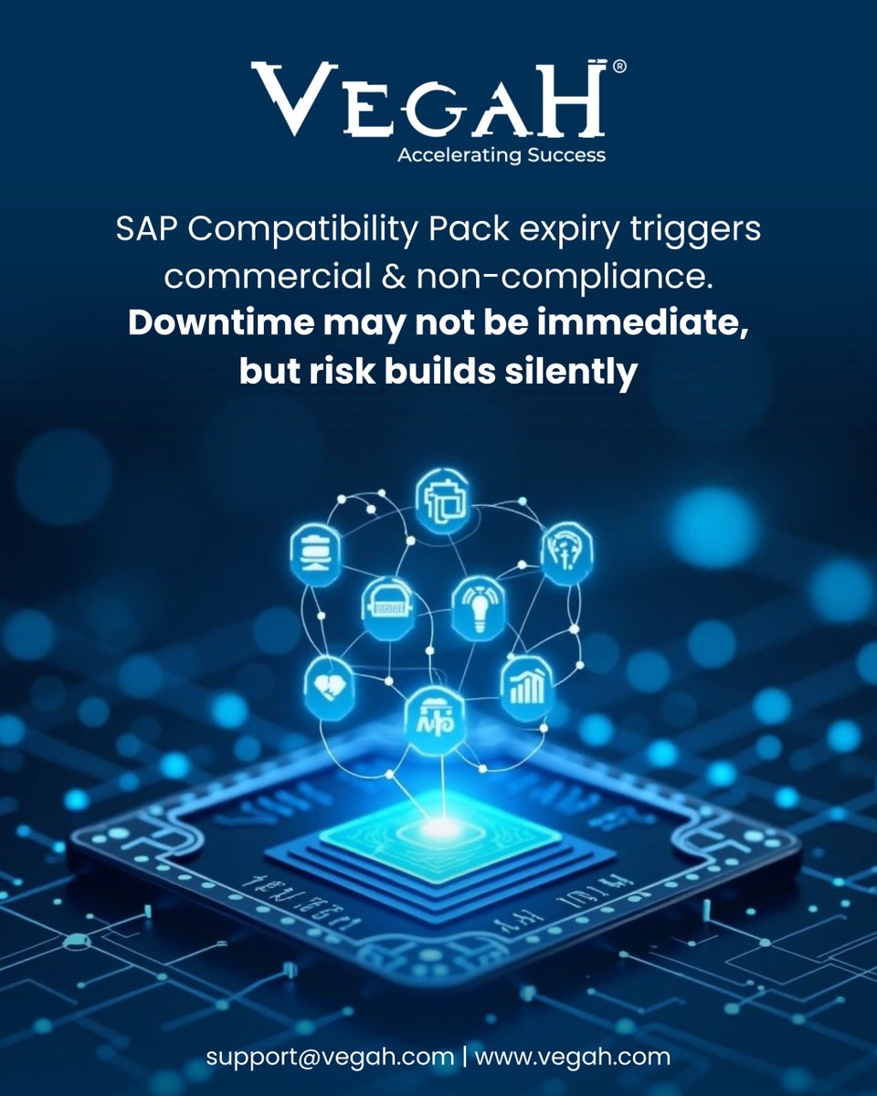 vegahllc's tweet image. SAP Compatibility Pack expiry may not stop systems immediately — but silent compliance risk begins.

#SAP #SAPCompliance #EnterpriseRisk #Vegah #AcceleratingSuccess