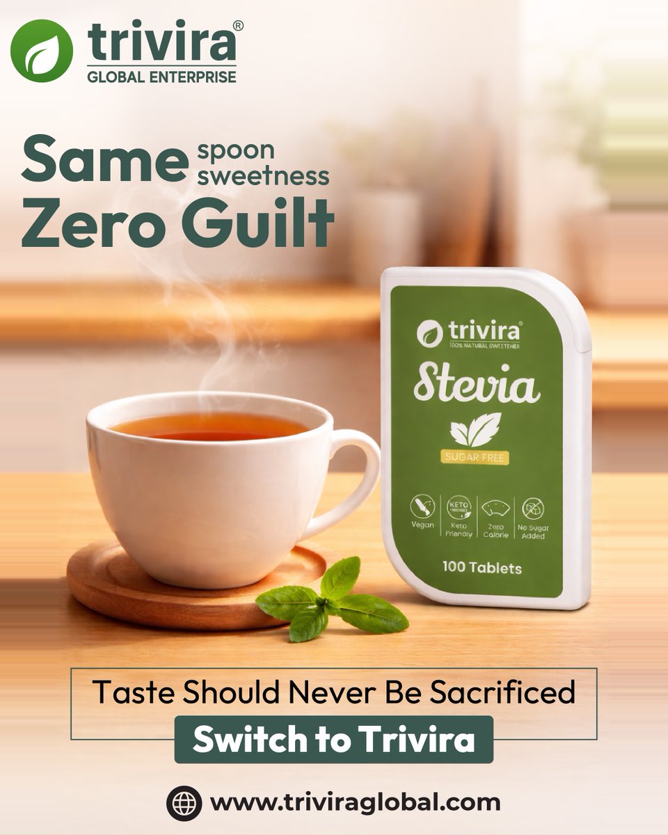 TriviraGlobal's tweet photo. Indulge in the sweetness you love—without second thoughts ☕✨
A smarter choice for your everyday moments

Feel the difference, Order now! ✨
📞 94261 11444. 
🌐 https://t.co/97QdaF2UL8

#TriviraGlobal #SteviaPowder #SugarFreeLife #SteviaSweetener #HealthySweetener https://t.co/OzHPnp2J2L