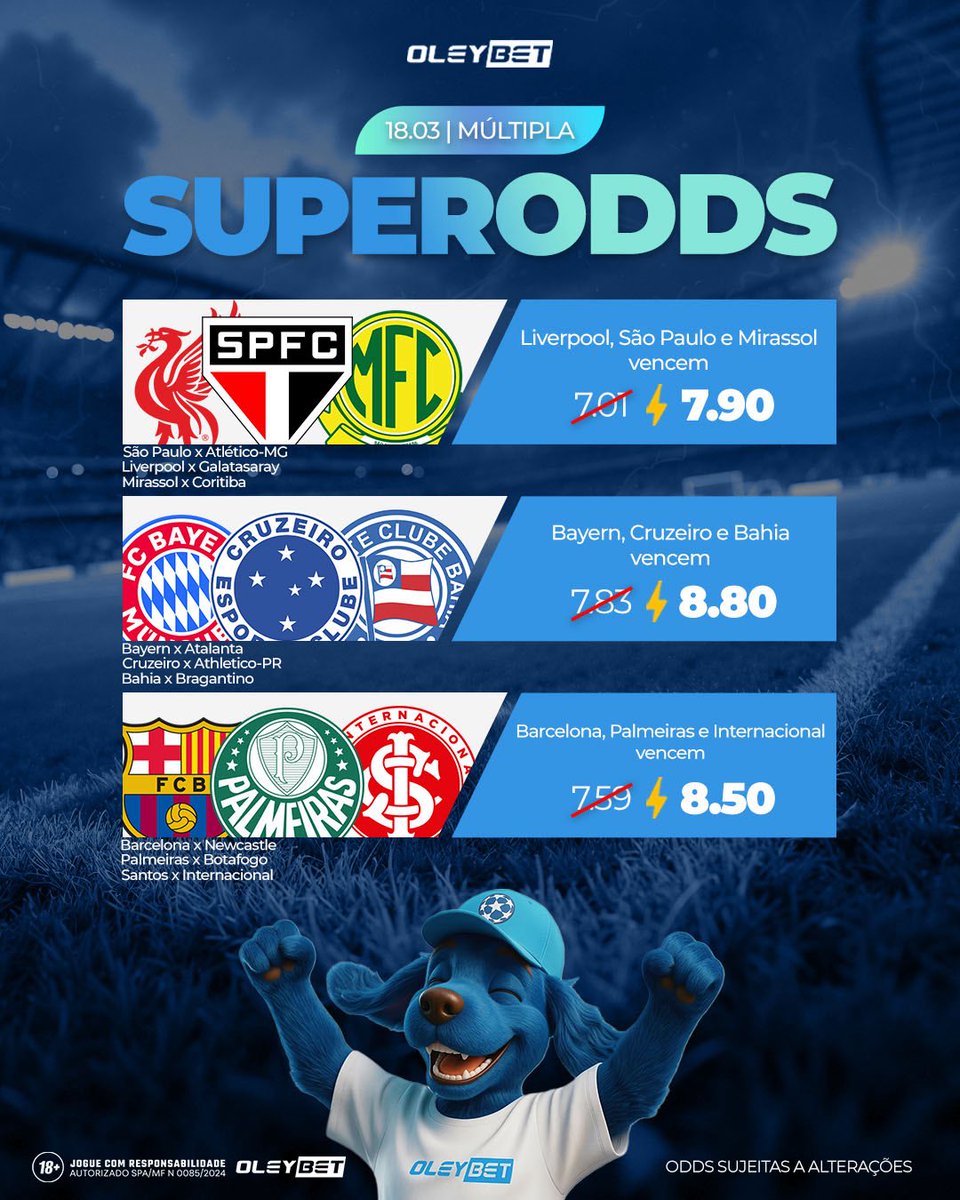 Oleybet_br's tweet image. Super quarta-feira com grandes jogos! 👀

O dia está recheado de oportunidades e já liberamos as superodds do dia no site pra você fazer a sua fezinha.

📲 Acesse Oleybet.bet.br e aproveite agora

#Oleybet #OleyBrasil #Superodds