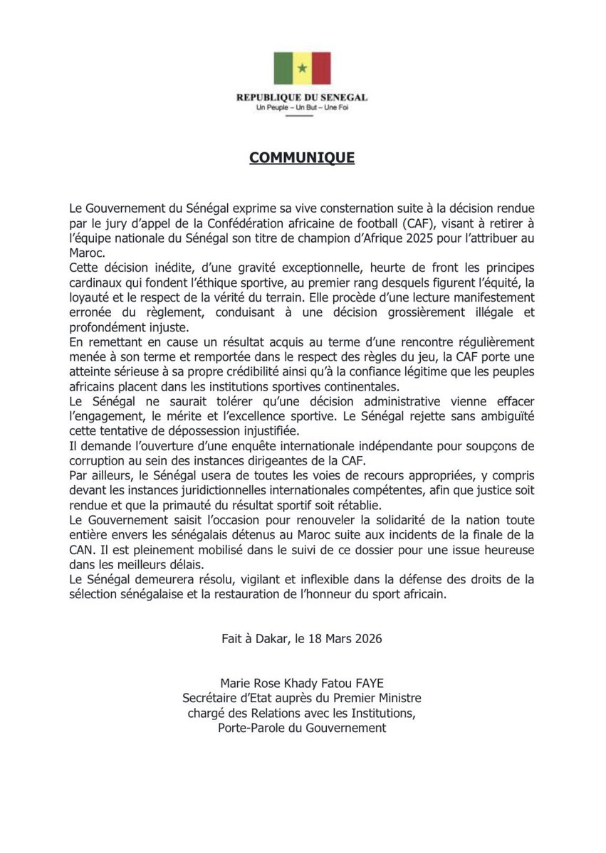 Lesportifs_'s tweet image. Communiqué du Gouvernement du Sénégal 
#FootLocalSN