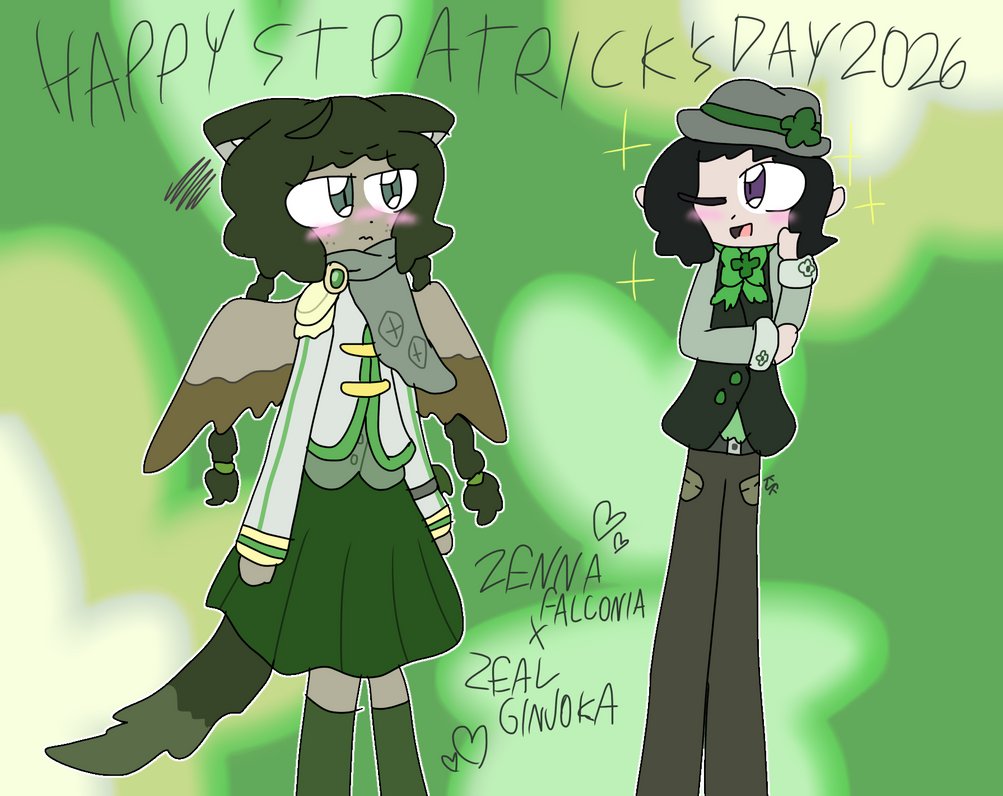 GodofMai's tweet photo. #Stpatrickday2026
Happy #Stpatrickday Everyone!! and It's Been for a By The Beat Anniversary
Also Zenna Falconia and Zeal Ginjoka Are Best Green Special Couple Fitted with St Patrick's Day
#Originalcharacter #Crossover #Fanart #GinjoCanvas #Bythebeat1stanniversary #NIJISANJIEN https://t.co/Vk8Y41Hv3f
