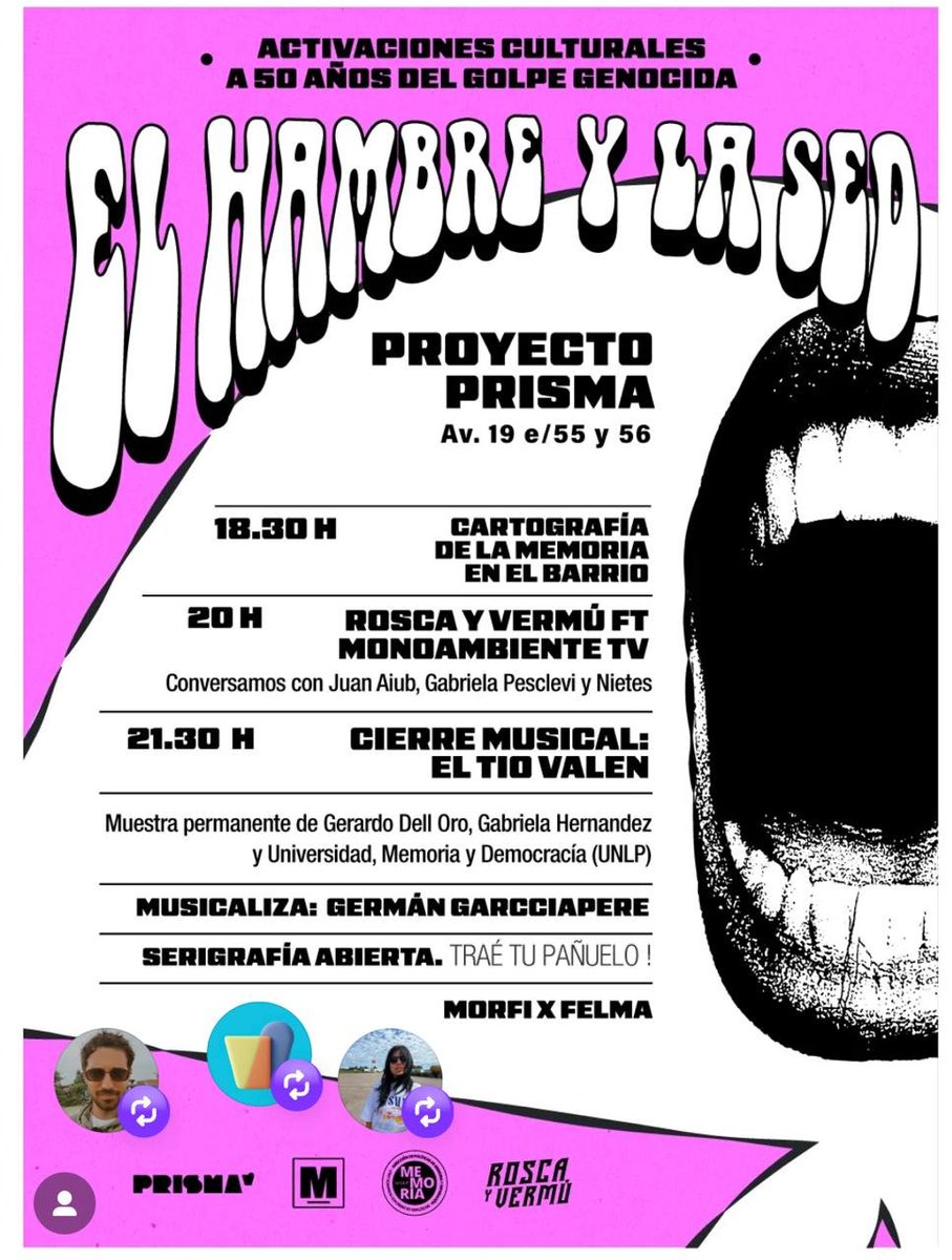 LaUneok's tweet photo. 👉 ACTIVIDADES CULTURALES EN TORNO AL 24 DE MARZO 

🎙️ En LA UNE hablamos con Mauro Iommi del ciclo "El hambre y la sed" 

📻 https://t.co/Af2Qafq4KT https://t.co/RLqXKji94p