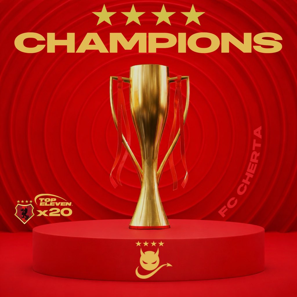 FCCherta's tweet photo. CHAMPIONS X20 ⭐️⭐️⭐️⭐️ #topeleven https://t.co/em6hU2KzDG