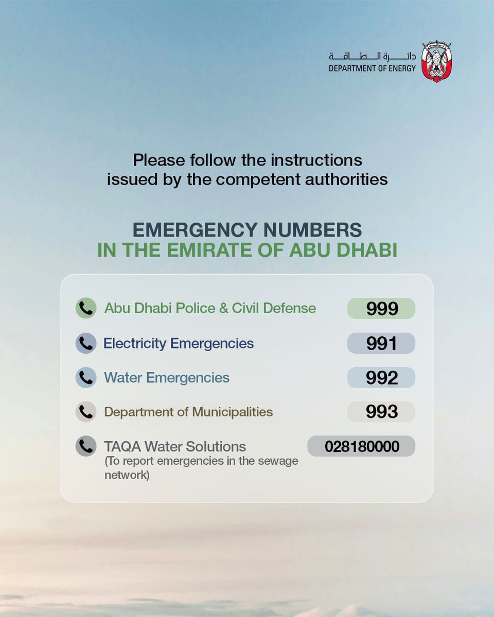 AbuDhabiDoE's tweet image. The DoE continues to ensure uninterrupted supply with the highest standards of safety and efficiency.
We remain committed to ensuring security of supply and sustainability of the energy and water sectors for our customers, with full preparedness to respond to any emergency.

#DoE