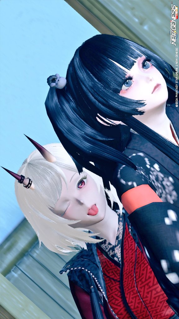 深夜のチャット♪
私＆Pさん(チムメン）のツーショット⊂⁠(⁠･⁠ω⁠･⁠*⁠⊂⁠)
それでは皆様お疲れ様でした。
オヤスミぃ！
#PSO2NGS_SS