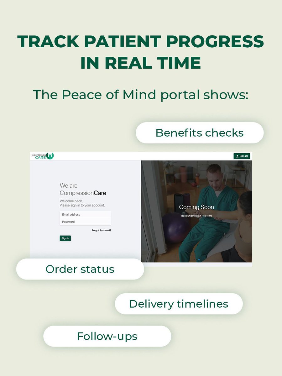 compress_care's tweet photo. Therapists: Track Patient Progress in Real Time
The Peace of Mind portal shows:
Benefits checks
Order status
Delivery timelines
Follow-ups
No more chasing down updates.
Log in at https://t.co/caRXUbBkL1
#TherapistTools #RealTimeSupport #LymphedemaCare https://t.co/7XqofnH8M1