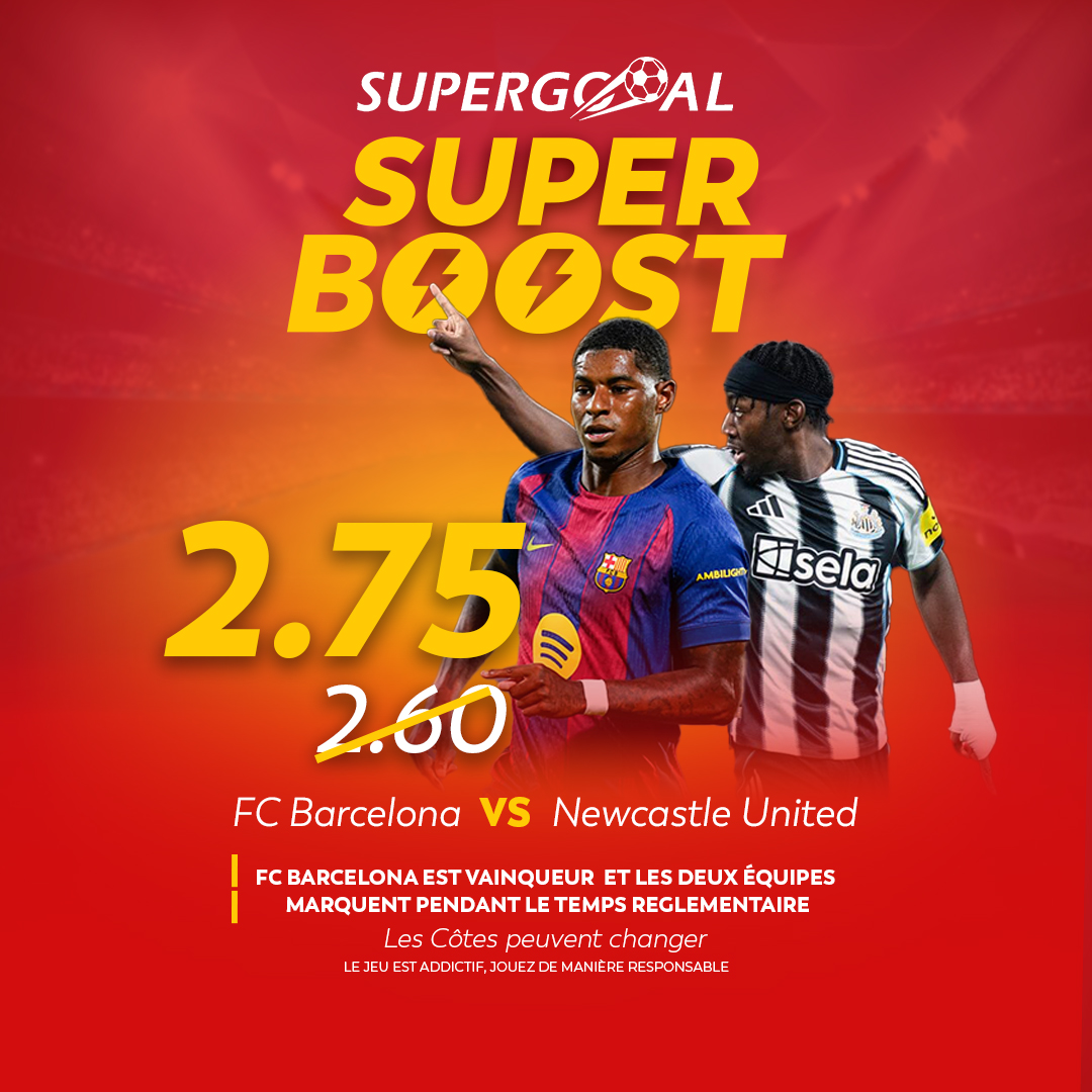 supergooalRDC1's tweet image. 🔥 SUPER BOOST 2.75 (au lieu 2.60) ! Barça vainqueur + Les 2 équipes marquent vs Newcastle 10k → 27.5k ? 🔥 Joue ici 👉 supergooal.cd/fr/pari/footba… #SuperBoost #UCL #GrosGain #Supergoal
