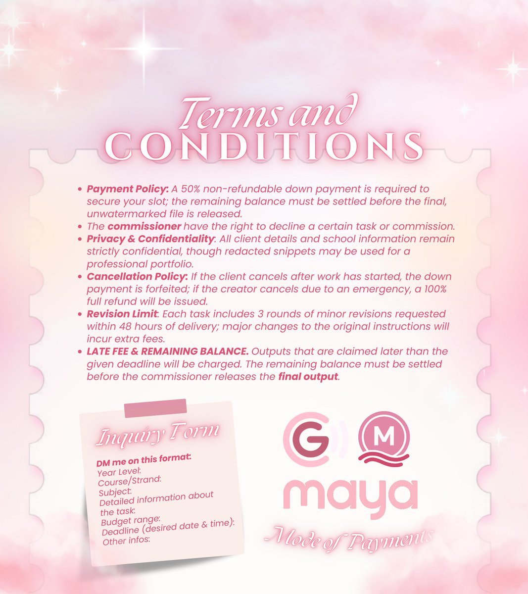 welcome to ligaya's corner! where magic meets productivity. ˚ʚ♡ɞ˚

whether it’s for school, work, or own creative venture, i’m here to help you! now accepting: academic, creative, &amp; professional commissions.

send a DM to know more about my services! feedback: #acadsbyligaya