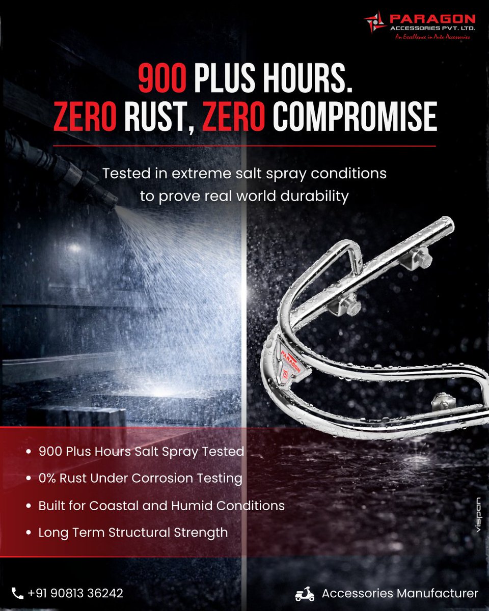 paragonpvtltd's tweet photo. 900+ hours tested. Zero rust. Zero compromise.

 #ParagonAccessories #ScooterSafety #CrashGuard #RustProof #CorrosionResistance https://t.co/Qm1MdcOSvF