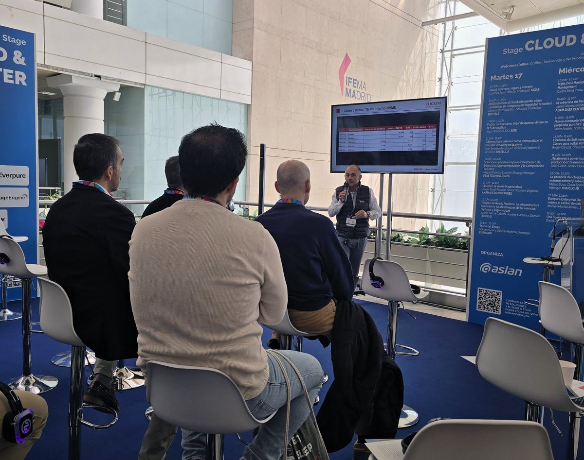 ricohspain's tweet photo. Seguimos en #ASLAN2026 compartiendo conversaciones con clientes sobre la #IA, la infraestructura y cómo evitar fugas de información. 
¡Pásate por nuestro stand AI23! Nos encantará conectar con profesionales, partners y clientes para seguir impulsando la transformación digital. https://t.co/s40oXGxPW9