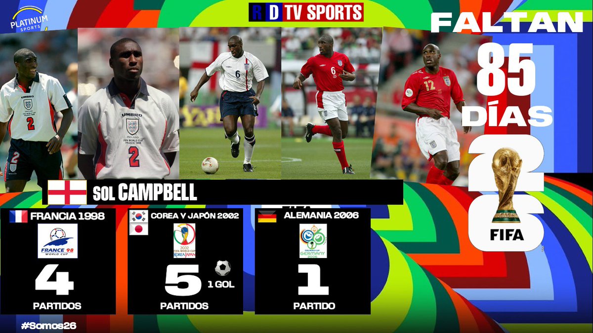 ramonovic09's tweet photo. 🇨🇦🇲🇽🇺🇸 #FIFAWorldCup #WeAre26  | Faltan 8️⃣5️⃣ Días Para la #CopaMundialFIFA #Somos26

#Histórico 
🏴󠁧󠁢󠁥󠁮󠁧󠁿 Sol Campbell 
🏴󠁧󠁢󠁥󠁮󠁧󠁿 #SolCampbell
POS | DF 🛡️
🇫🇷 1998 - 4 Partidos Jugados 
🇰🇷🇯🇵 2002 - 5 Partidos Jugados ⚽ 1 Gol
🇩🇪 2006 - 1 Partido Jugado

#RumboAlMundial #Somos26 #RoadToFIFAWorldCup #Inglaterra #England