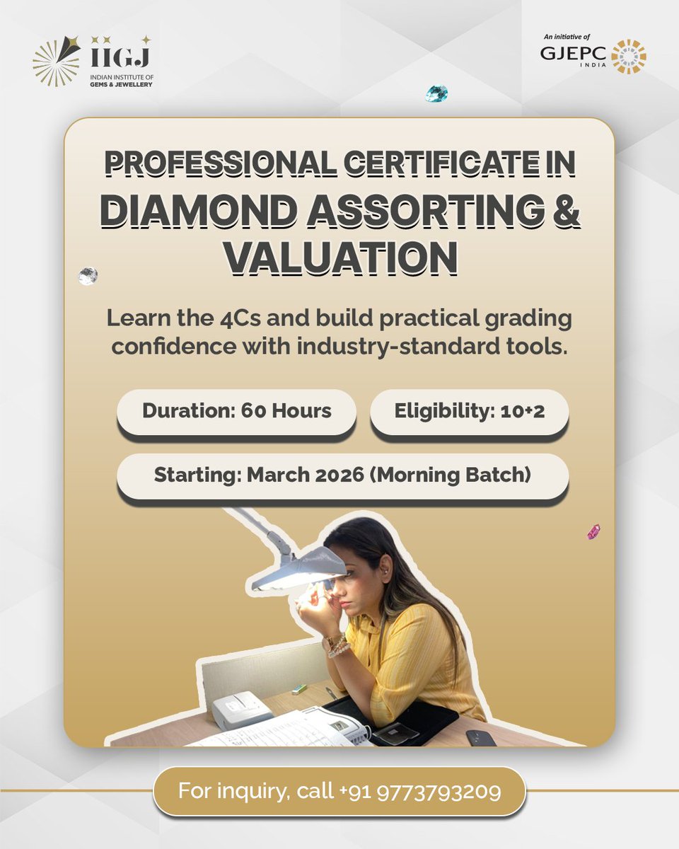 iigjuniverse's tweet image. Comment DELHI to explore course details.

Build expertise in diamonds and coloured gemstones at IIGJ Delhi. From grading to gemmology, gain practical skills with industry-aligned training and recognised tools.

#IIGJDelhi #Gemmology #DiamondGrading #JewelleryEducation