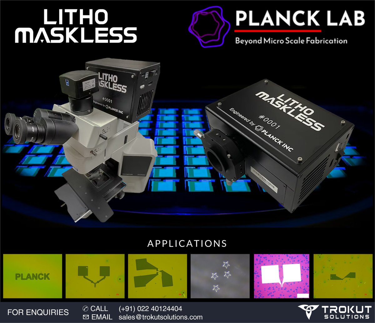trokutsales's tweet photo. LITHO MASKLESS – Compact maskless lithography system by Plancklab Inc.

Micron-resolution patterning with TI’s 0.65” DMD. Easyalign™ &amp; AIUniBeam™ for precision and uniformity.

For more information, contact us at sales@trokutsolutions.com

#lithography #microfabrication https://t.co/9o49MWpUi3