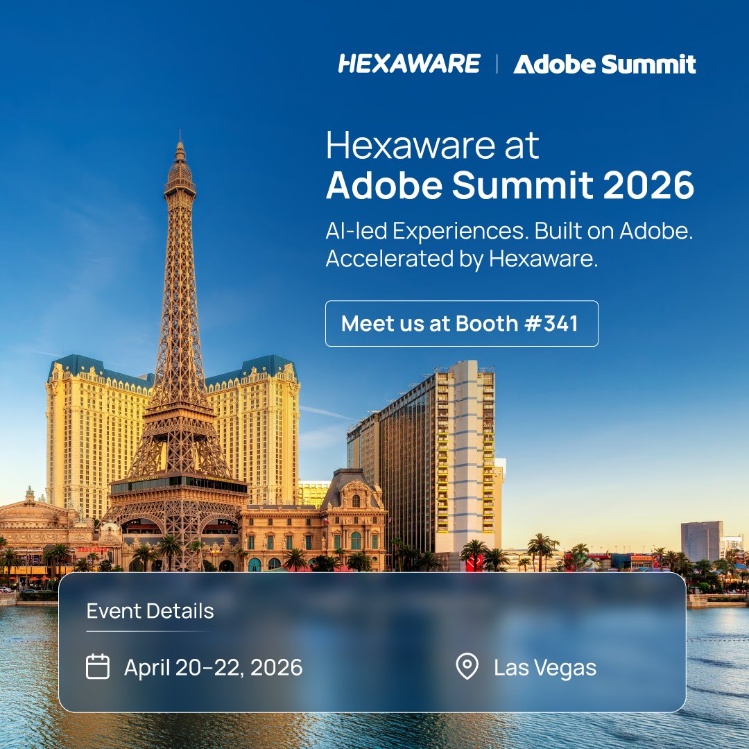 HexawareGlobal's tweet image. #AI-led experiences are redefining #customerengagement. At Adobe Summit 2026 in #LasVegas, Hexaware will show how #Data and AI power hyper-personalized journeys across the #Adobe ecosystem. Meet us at booth #341. hexwr.com/4bxjRQX

#HexawareAtAdobeSummit #AdobeSummit2026