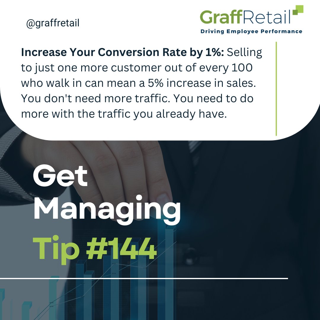 graffretail's tweet image. You don't need a bigger marketing budget. You don't need more foot traffic. You need your team to do a little more with what's already in front of them.

#GetManaging #RetailLeadership #RetailSales #ConversionRate