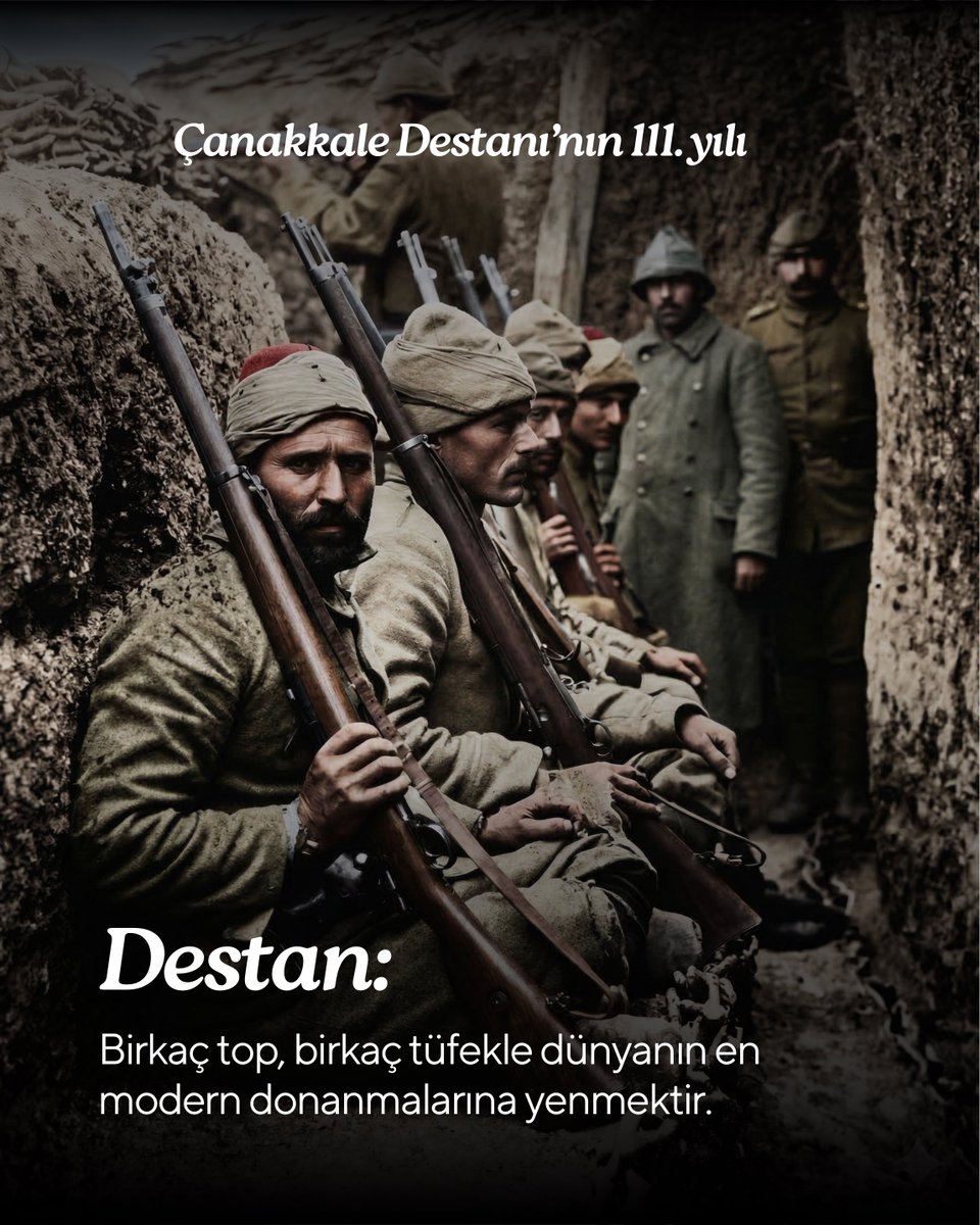etimoloji's tweet photo. Farsçadan dilimize giren destan, milletlerin eski çağlardaki mâcerâlarını anlatan büyük manzum hikâyelerdir.

Bugün, çevremizdeki ülkeler, dünyanın dört bir yanından gelen aynı barbarların istilası altında. En son 111 yıl önce bugün, onları tüm görkemli donanmalarıyla Çanakkale’nin sularına gömmüştük. 

Umarız tarih, tekerrür eder. Dünyanın en büyük savaş gemileri, bir kez daha denizlerin dibini boylar.