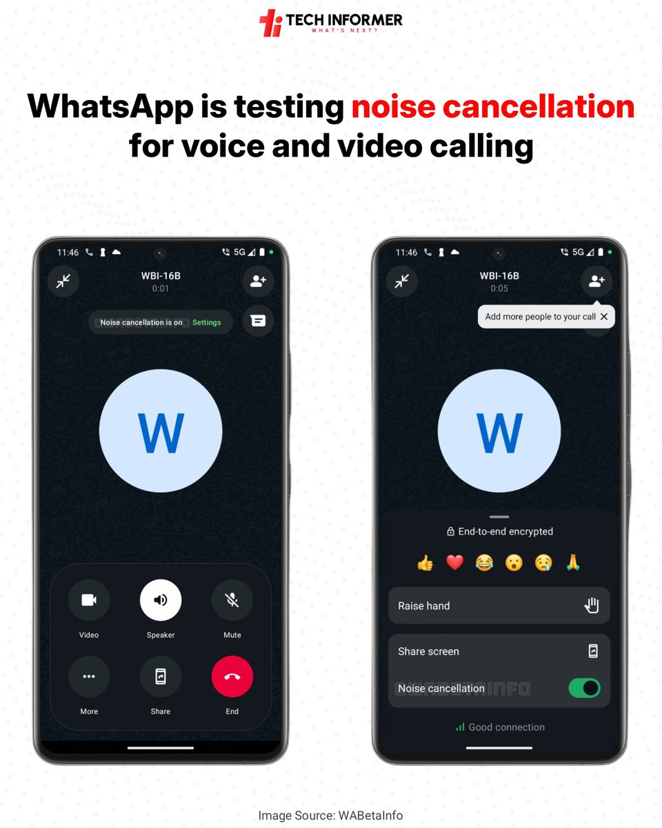 WhatsApp is reportedly developing a built-in noise cancellation feature to improve call quality on the platform.

#Techinformer #WhatsApp