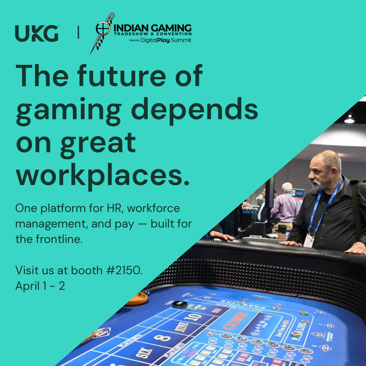 Britt_Peeples's tweet photo. The gaming industry runs on more than technology and entertainment. It runs on people.

UKG will be at the Indian Gaming Tradeshow &amp; Convention, connecting with organizations focused on building strong, people-first workplaces in gaming.

If you’ll be there, stop by booth 2150! https://t.co/rG51wdGajo