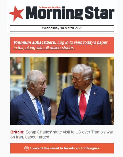 M_Star_Online's tweet photo. Tired of the war propaganda? Receive a daily dose of accurate reporting in your inbox by signing up to the free Morning Star daily newsletter here: https://t.co/hYwwZ2YgmS https://t.co/fAetUImxEl