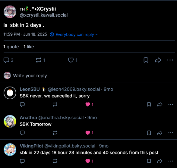 xCrystiiAngel's tweet photo. #ThatTime when i somehow predicted that SBK2 was releasing in the 20th of june https://t.co/xPQwOqjiGX