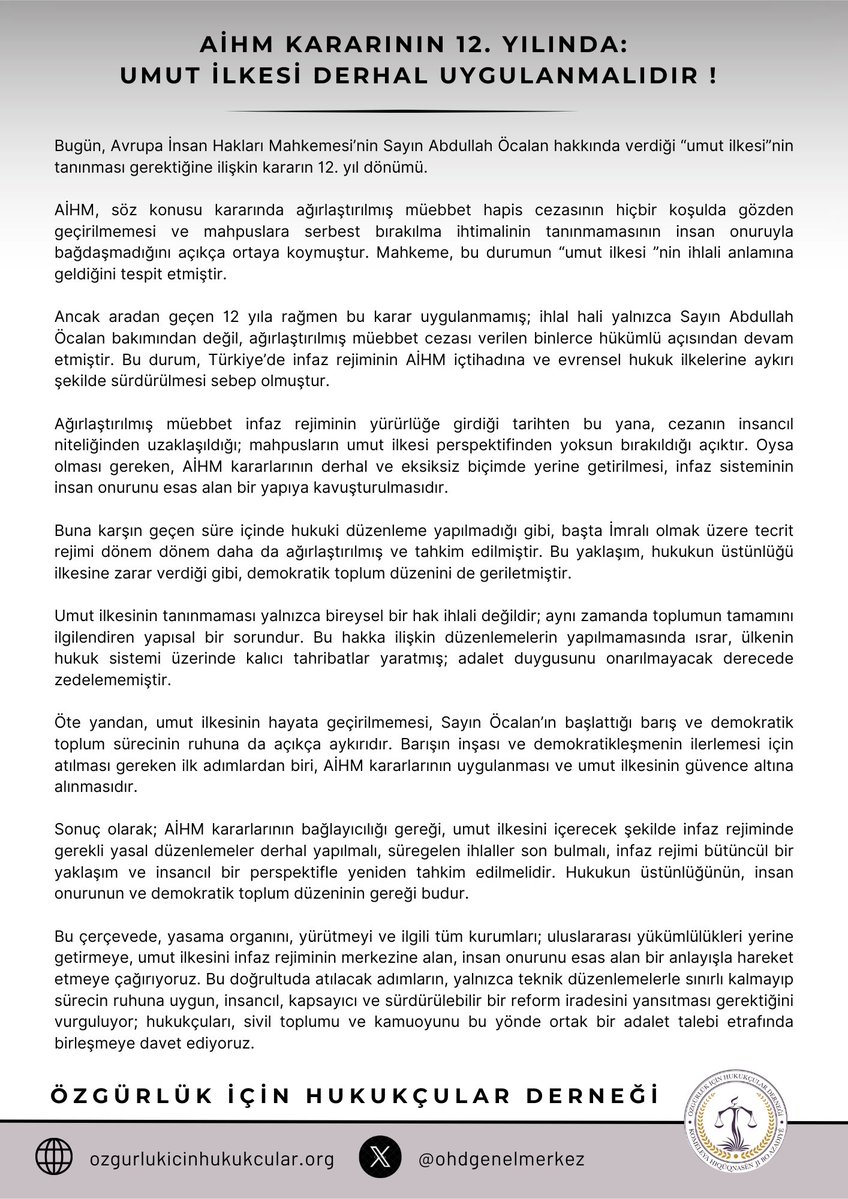 Özgürlük için Hukukçular Derneği tweet media