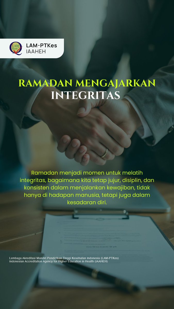 Pada penghujung Ramadan, mari jadikan bulan ini menjadi momentum untuk menjaga amanah dalam setiap tanggung jawab yang kita jalankan agar kita memiliki integritas yang baik 🙏🏼

instagram.com/p/DWBokKHAVrc/

#LAMPTKes #IAAHEH #BeyondStandards #PastiBermutu #Ramadan
