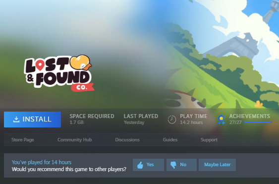 as i get older, achievement hunting doesn't really matter as much so i tend to just move on to the next game after beating the main story. but occasionally, i do find one that gets me hooked and this time it's <a href="/_LostAndFoundCo/">Lost and Found Co. 🐤</a> ! I highly recommend for hidden object enjoyers!