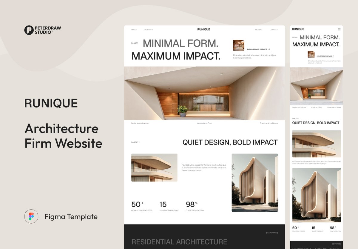 peterdraw's tweet photo. Where Architecture Meets No-Code ✨

Runique showcases architectural works through a modern, minimal design built entirely with Webflow. The no-code approach allows seamless updates, responsive layouts, and full control without complex development.

View More : https://t.co/rELLMtH80E

#webflow #nocodedesign #architecture #architecturefirm #interiordesign #homedecor #webdesign #website #uidesign #webflowtemplate