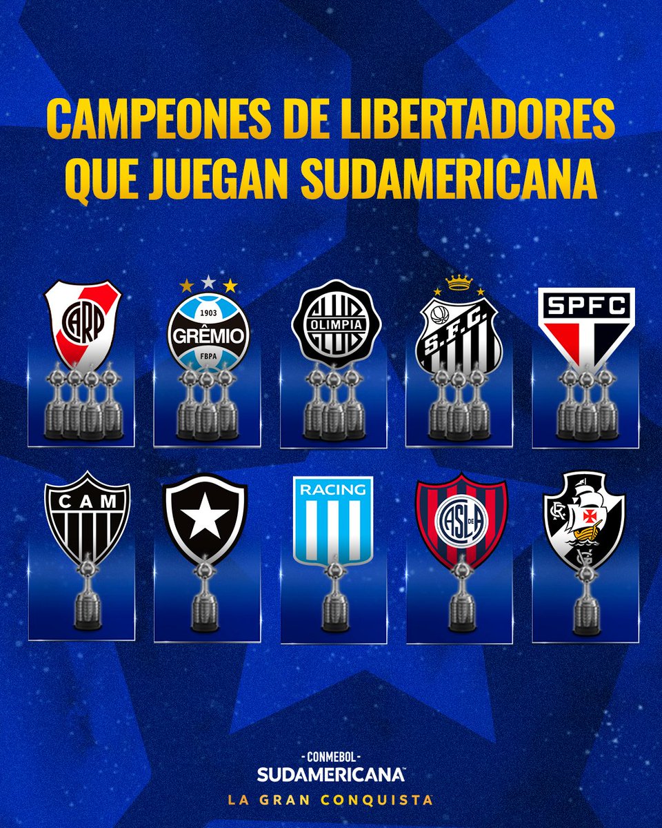 🏆⭐ ¡10 campeones de CONMEBOL <a href="/Libertadores/">CONMEBOL Libertadores</a> presentes en la actual CONMEBOL #Sudamericana!

#LaGranConquista