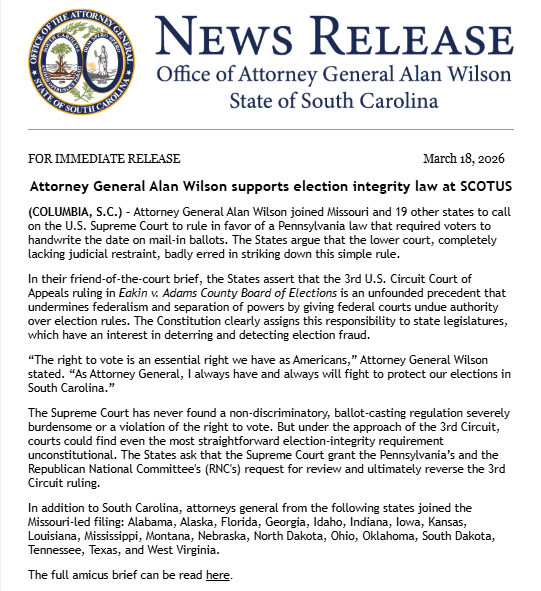 South Carolina Attorney General's Office tweet media