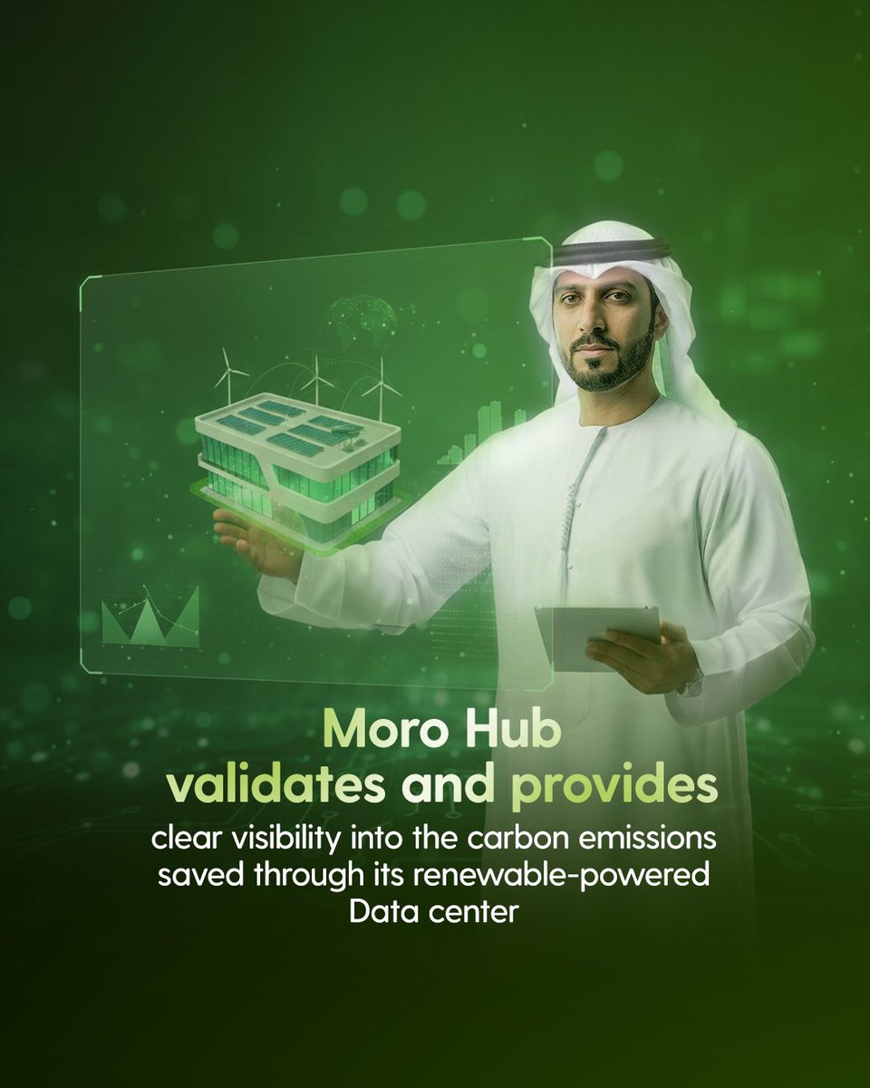 MoroHub's tweet photo. Through its #GreenDataCenters, #MoroHub empowers organizations to run their digital operations on clean energy while receiving validated acknowledgement of the carbon emissions avoided, reinforcing their commitment to environmental responsibility.

reach@morohub.com https://t.co/kb8biwIv0g
