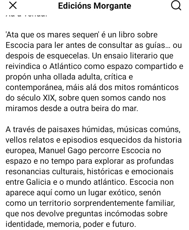 carallochosco's tweet photo. 📚#EspacioLector📚
▶ Ata que sequen os mares
↪ Manuel Gago
#Ensaio #Antropoloxia #Escocia #Galicia #Atlanticidades #Hostoria #Viaxes #Xeografía #GalizaCalidade #TerraMeiga @ManuelGago #Literatura https://t.co/2s2WoikQIx