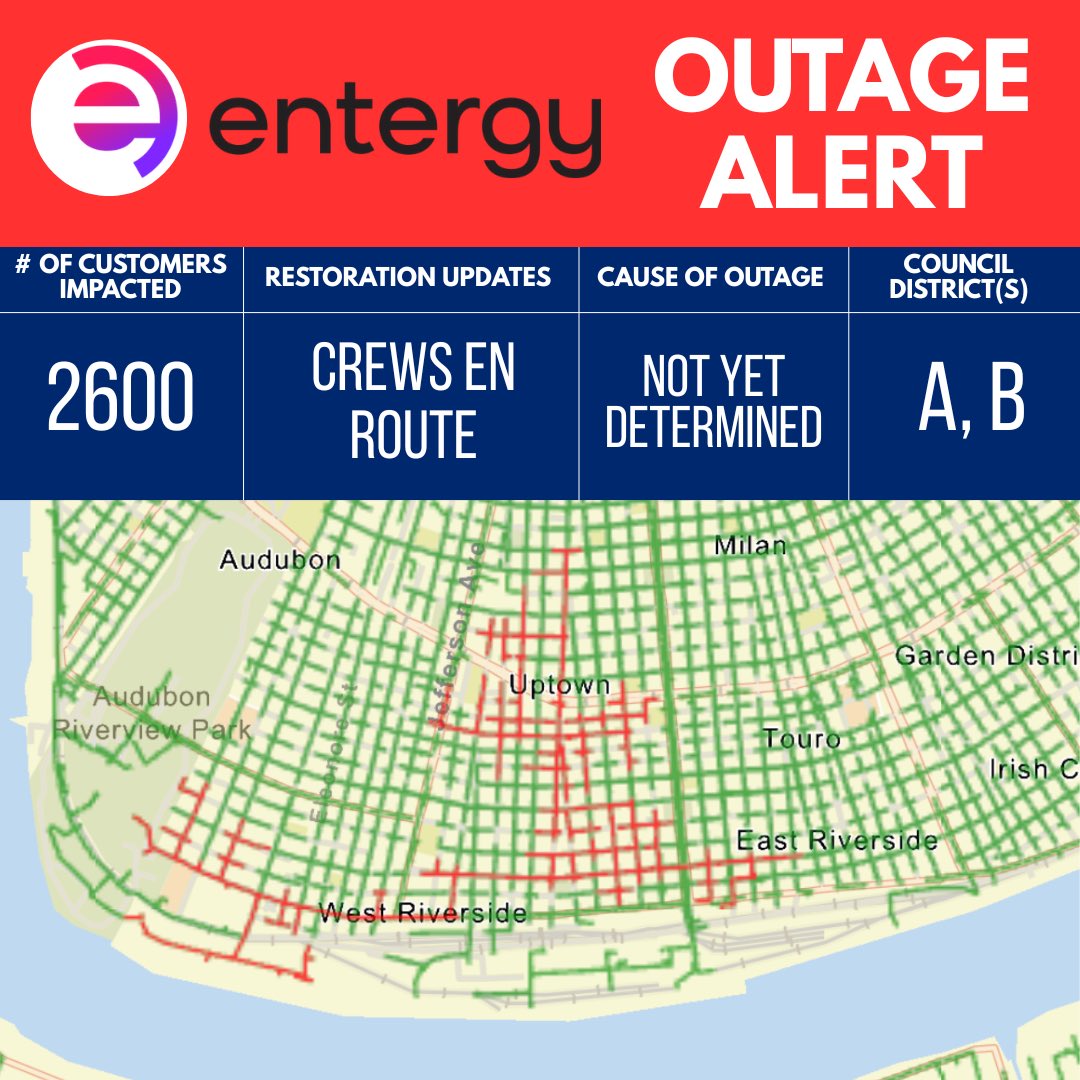 NolaUtilities's tweet photo. #OutageAlert from @EntergyNOLA https://t.co/uea3SC8TdJ
