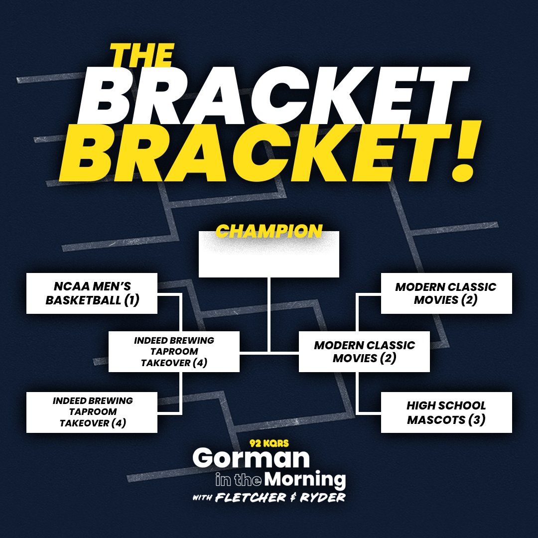 KQRadio's tweet photo. #BRACKETBRACKET CHAMPIONSHIP SET! Text BEER to or MOVIES to the #LutherWestsideVolkswagon Talk and Text line 651 989 7625 to determine the ULTIMATE BRACKET! We'll reveal the winner TODAY (3/18) on #GITM https://t.co/SxYwJz6x33
