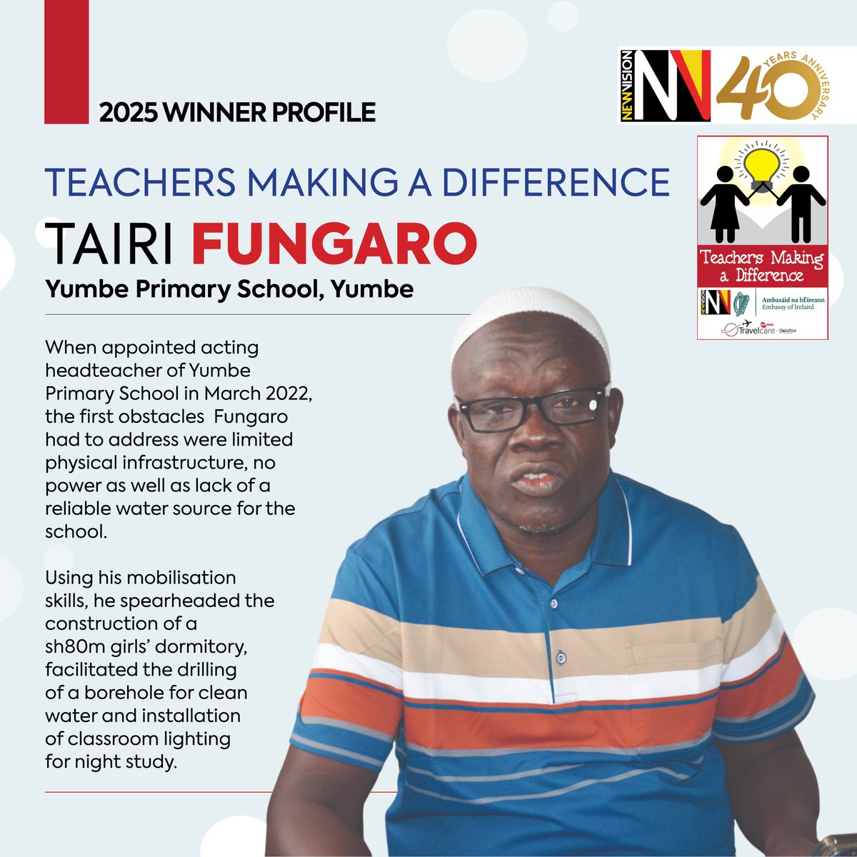 newvisionwire's tweet photo. 🥉 #TeachersMakingADifference 2025 Awards: No. 5 – Tairi Fungaro

📍 Yumbe Primary School, Yumbe
💡 From no water, no power, limited infrastructure → a school on the rise.

Built a girls’ dorm, borehole & classroom lighting
102 lock-up shops boosting income & security

💻 Introduced tech for learning + strengthened teacher accountability
Strong in academics, sports & skills

A story of vision turning challenges into opportunities.
#VisionUpdates