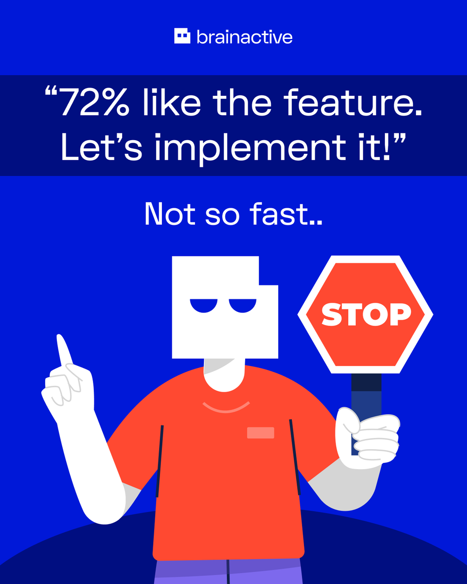 brainactiveai's tweet photo. “72% like the feature. Let’s build it.”

Not so fast.

Would they pay?
Switch?
Notice if it disappeared?

Preference is directional. Behavior is decisive.

Incomplete data isn’t the problem.
Overconfidence is.

Strong signal > loud percentage.

#ProductStrategy https://t.co/Jk28qU3NMY