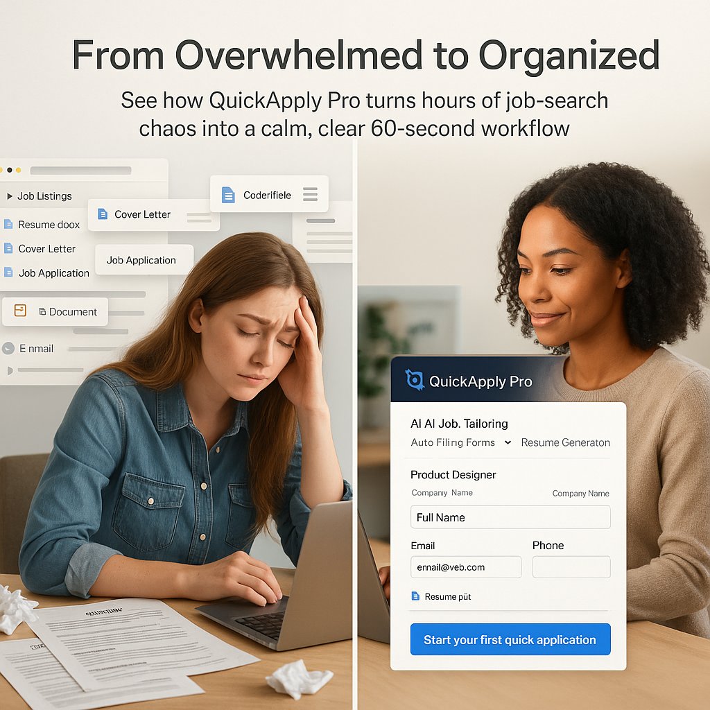 quickapplypro's tweet image. Remember when job hunting felt like a full-time job? Quick Apply Pro turns tab chaos into one clean dashboard,personal, fast, and calm. Apply in 60 seconds and feel the difference. #QuickApplyPro #JobSearch